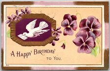 A Happy Birthday, 1909 Greetings, Flying Bird with Envelope, Flowers, Postcard picture