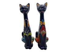 Tall Cat Long Neck (2) Cute Folk Art Mexican Pottery Multicolor Home Decor 19.5