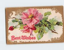 Postcard Best Wishes with Flowers Embossed Art Print picture