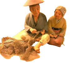 Vintage Japan HAKATA URASAKI Clay Doll Couple fish net Figure Art Pottery 6