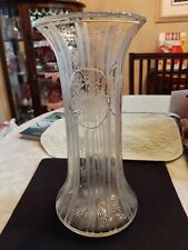 ANTIQUE HAWKES AMERICAN BRILLIANT ENGRAVED VASE.  HIGHLY DETAILED.  TALL. picture