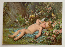 ca 1890s Victorian Trade Card Mellin's Food Cherub Infant Baby Child flowers picture