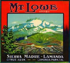 Sierra Madre Mt. Mount Lowe Mt. Wilson Orange Citrus Fruit Crate Label Art Print picture