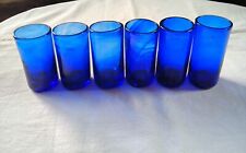 Set Of 6 Authentic Mexican Cobalt Blue Glass Shot Glasses Hand Blown Vintage ~3