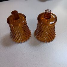 Vintage Set Of Amber Colored  Glass Diamond Pattern Candle Holder picture