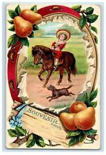 1910 Little Boy Riding Horse Dog Racing Souvenir From Brisbin PA Postcard picture