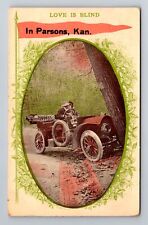 Parsons KS-Kansas, General Greetings Couple In Car, Vintage c1915 Postcard picture