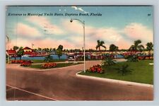 Daytona Beach FL-Florida, Entrance Municipal Yacht Basin, Vintage Postcard picture