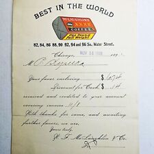 McLaughlins Coffee ~ Antique 1898 Order Receipt ~ Great Multi Color Graphic picture