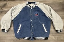 VTG Disneyland Mickey Mouse Denim Varsity Jacket Quilted Where Magic Lives Sz. L picture