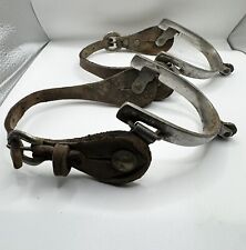 old  STAR STEEL SILVER Western Cowboy SPURS with Leather Straps picture