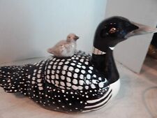 Ceramic Black & White Goose with Lid and Baby Goose on Mothers Back. picture