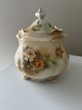 RS Stamped | Lidded Porcelain Orange Rose Floral Biscuit Jar | Maker Unknown picture