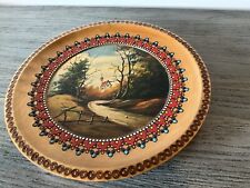 Vintage Romanian Hand Carved Hand Painted 9” Round Wooden Plate picture