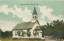 Hillsboro Kansas~Lutheran Church~Countyside~Trees Surround~1910 Postcard picture