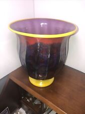 Large Blown Art Glass, Mariusz Rynkiewicz, Yellow, Purple, Red Footed Vase, picture