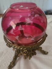 Vintage Crandberry Etched Bowl On Brass Stand picture
