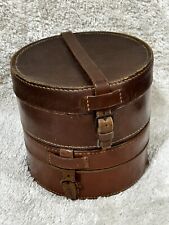 Vintage LOT of 2 Leather Jewelry Trinket Cuff Boxes English, Straps & Stitched picture