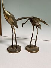VTG MCM PaIr Of Solid Brass Cranes Sculptures Egrets Herons Made In Korea 12” picture