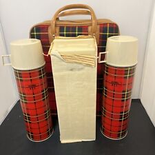 Vtg 1974 King Seeley Thermos Picnic Lunch Box Tote Bag Red Plaid Set Chrty JS picture