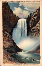 Lower Falls from Below Yellowstone National Park Linen Postcard picture