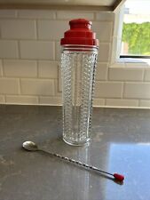 MEDCO 550 NYC Dial A Drink Skyscraper Glass Cocktail Shaker +Bar Stirrer Vtg RED picture