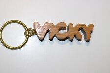 Vintage Keychain VICKY Key Ring Wood Name Fob By Russ Berrie 1980's picture