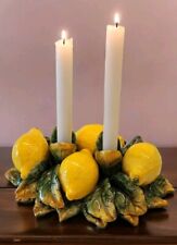 Vtg Majolica Style Lemons Candle Holder Taper Table Centerpiece *Crazed  picture