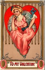 Valentine Postcard Beautiful Well Dressed Woman Inside Red Heart picture