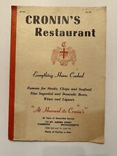 Vintage CRONIN'S Restaurant Menu c 1965 Auburn St, Cambridge Boston HARVARD picture