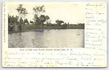 NY Round Lake, View of Lake with Trolley Station, UDB Posted 1905 picture