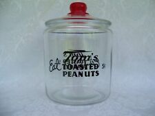 Vintage Eat Tom's 5 Cent Toasted Peanuts Countertop Glass Jar with Embossed Lid picture