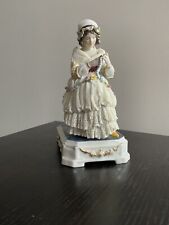 Antique Dresden Volkstedt Lace Porcelain Ladies Knitting 7.5” picture