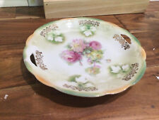 VTG  Bavaria  Hand Painted roses green blush leaves Serving Plate/ 9.5 “ exc picture