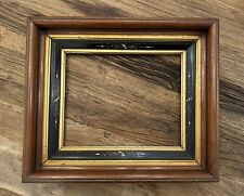Antique Wooden Shadow Box Picture Frame Black & Gold Trim With hand Etching picture