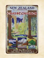 1930s New Zealand Travel Playground of the Pacific Christchurch metal tin sign picture