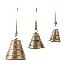 Inspired Bronze Metal Wide Cone Decorative Cow Bells with Jute Hanging picture