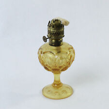 Antique Amber Glass Miniature Oil Lamp Hobnail Stars and Thumbprints picture