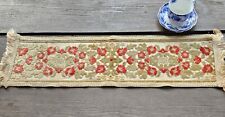 Vintage Italian Tapestry Table Runner Chenille Cut Velvet Floral Fringe Red Gold picture