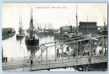 1909 Lower Harbor Ships Docked Truss Bridge Manitowoc Wisconsin Antique Postcard picture