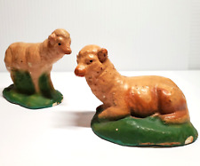 VTG 2 PC Lot Nativity Putz Chalk ware Composition Brown Sheep Lamb Milwaukee USA picture