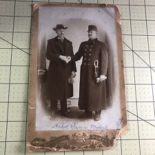 Antique Cabinet Card two men shaking hands Military Cowboy Sheriff Boudoir 5x7 picture