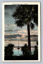 FL-Florida, A Tropical Night Scene, Scenic Boat, Vintage Postcard picture
