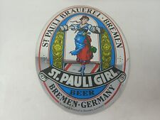 VTG St Pauli Girl Brewery Bremen Germany Oval Beer Sign Mirror Glass 70's 15x12 picture
