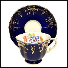 Vintage Aynsley Royal Cobalt Blue & Gold Floral Square Cup and Saucer picture