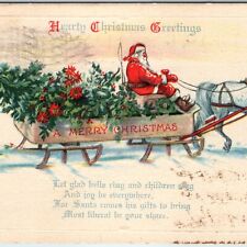 c1910s Hearty Christmas Greetings Santa Claus Sleigh Horse Sled + Xmas Tree A228 picture