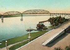 Postcard Lincoln Highway Lyons And Fulton Bridge Illinois Iowa Vintage Boat Dock picture