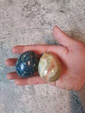 Vintage 2 Italian Alabaster / Marble Easter Eggs Speckled Blue And Light Green picture