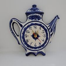 Porcelain quartz wall clock Gzhel Author's form Teapot picture