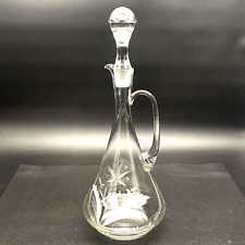 Vintage Etched Glass Wine Decanter With Original Stopper Clear Floral Design EUC picture